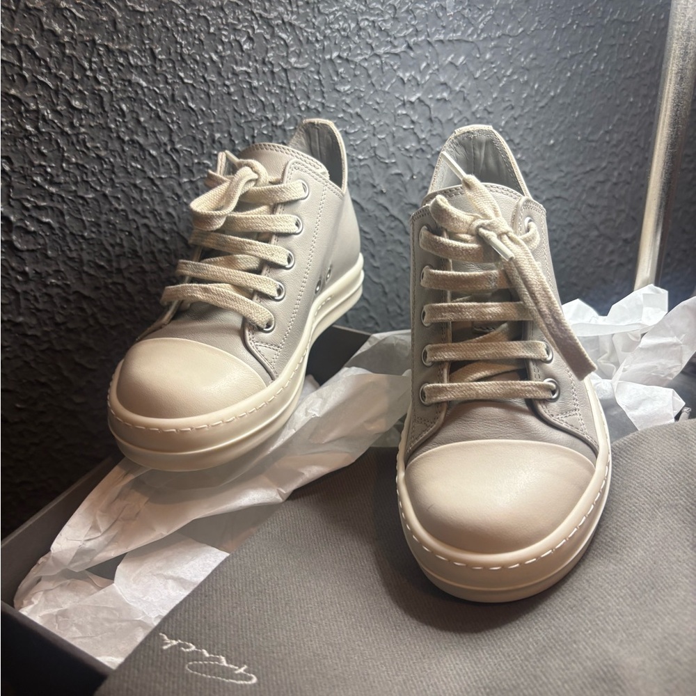 Rick Owens Beige Leather Sneakers